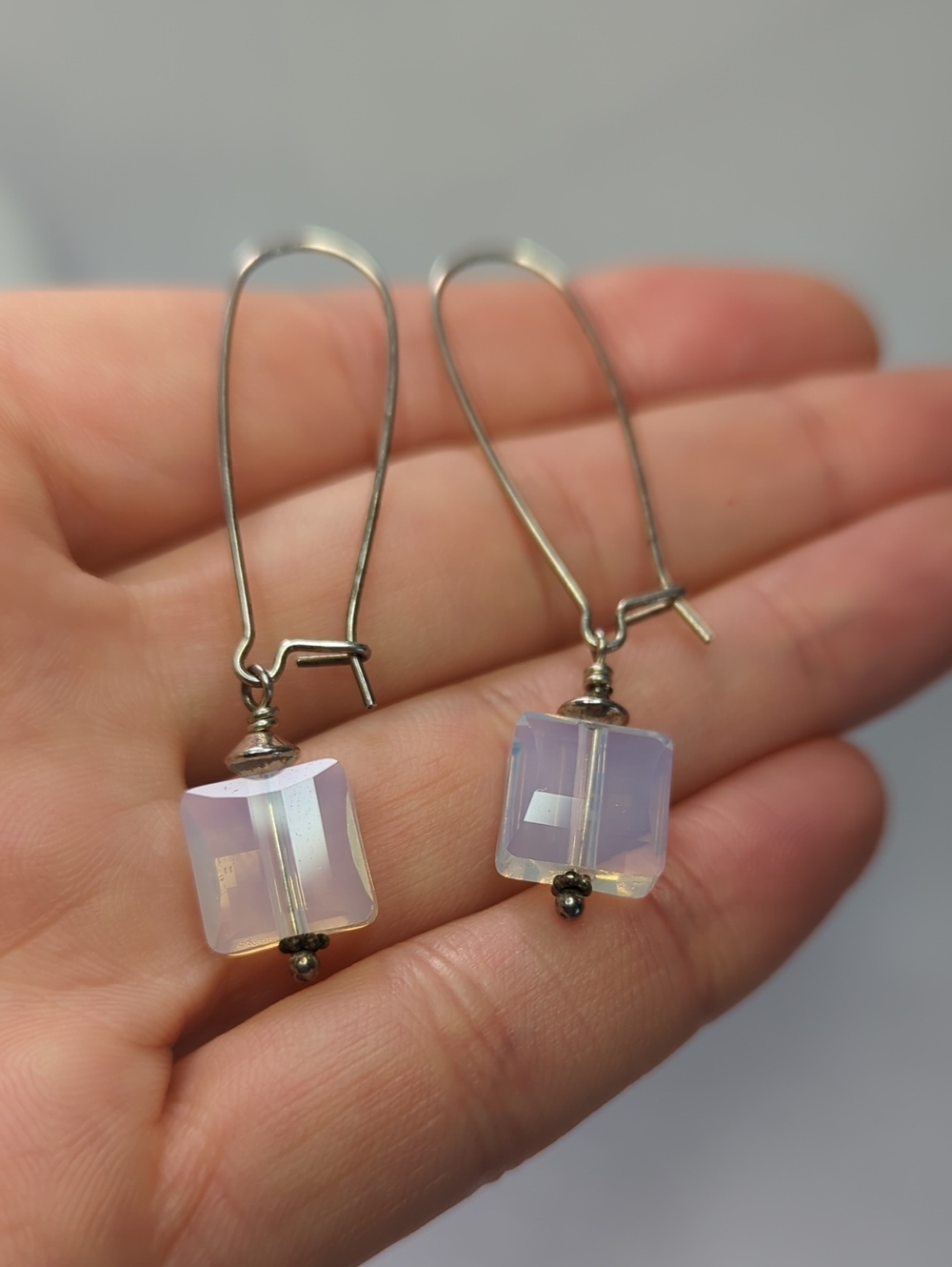 Sterling Silver Opalite Faceted Drop Earrings - Elegant Clear White